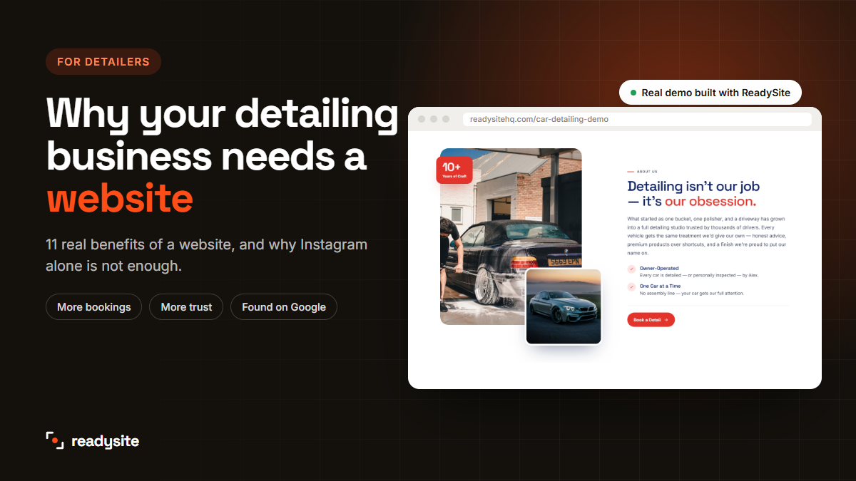 Car detailing business website example built with ReadySite