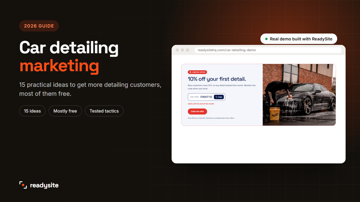Car detailing marketing guide with a real detailing website offer