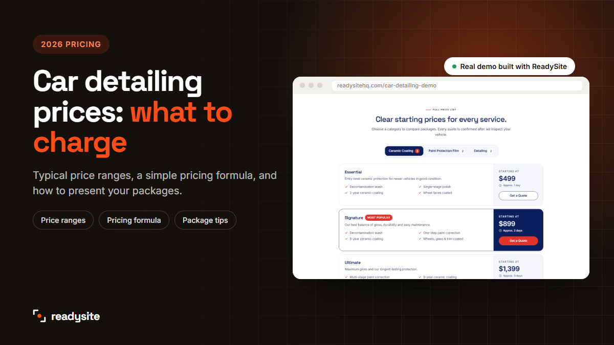 Car detailing prices guide with a real price list