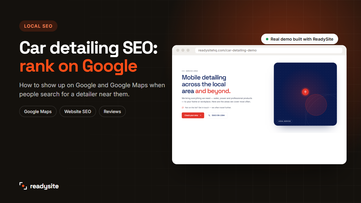 Car detailing SEO guide with a real service area section
