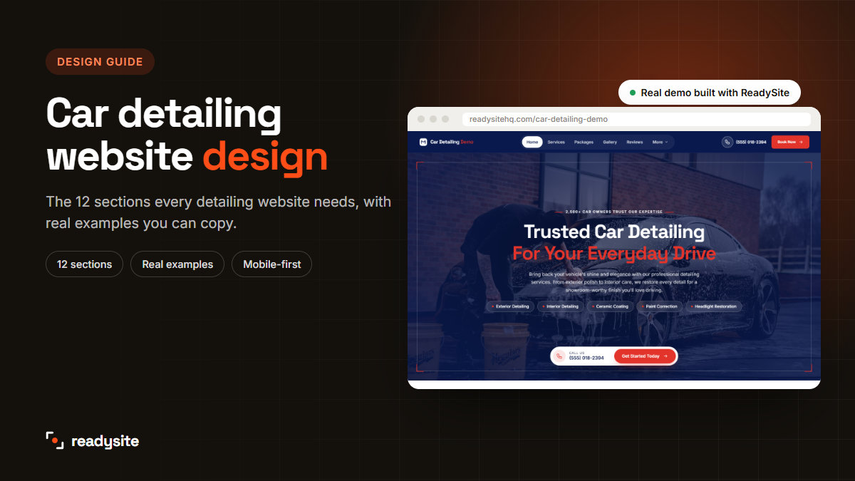 Car detailing website design example built with ReadySite