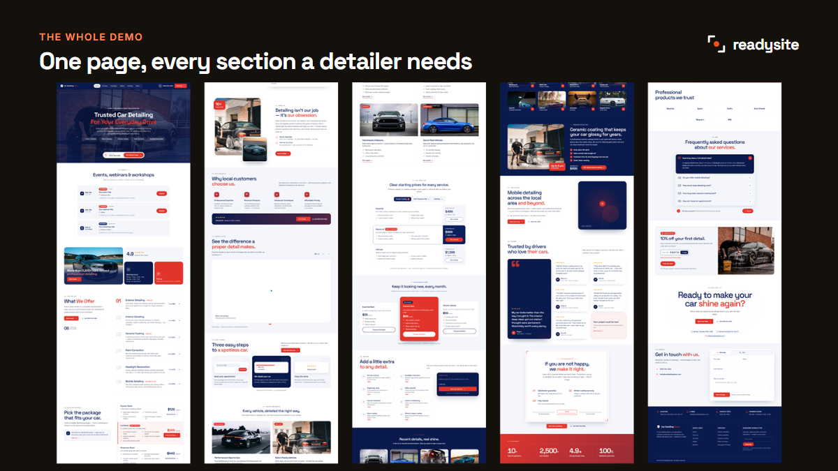 Overview of a full car detailing website example page