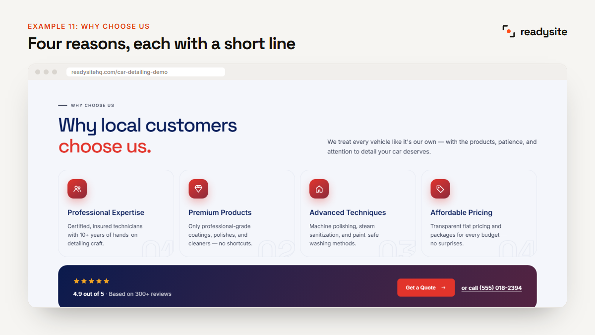 Why choose us section with four reasons