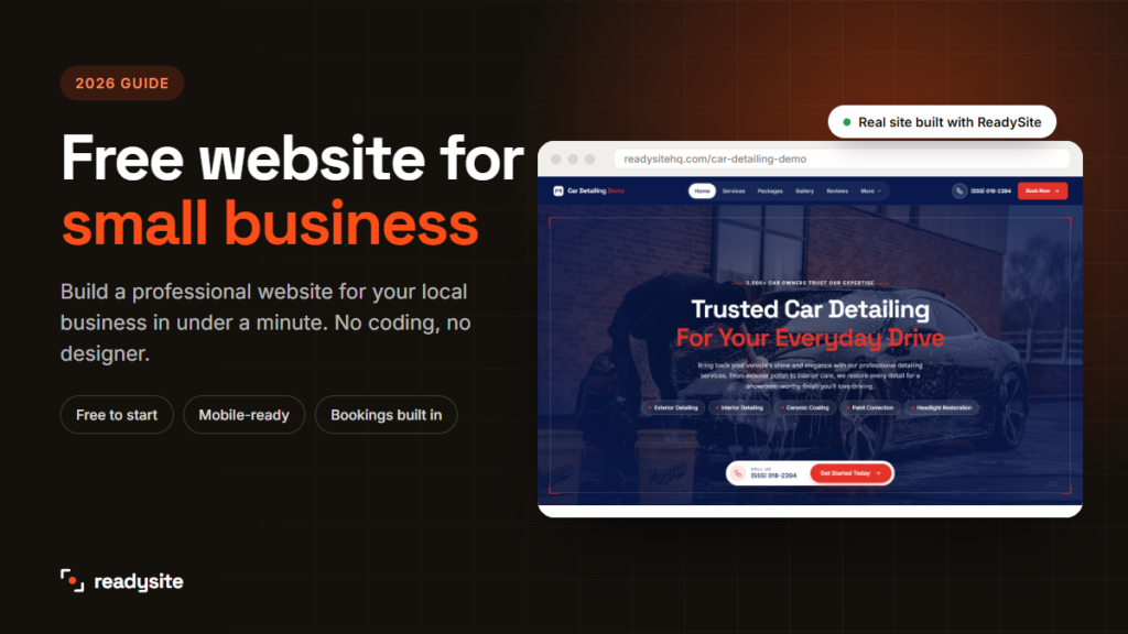 Free website for small business: a real car detailing website built with ReadySite