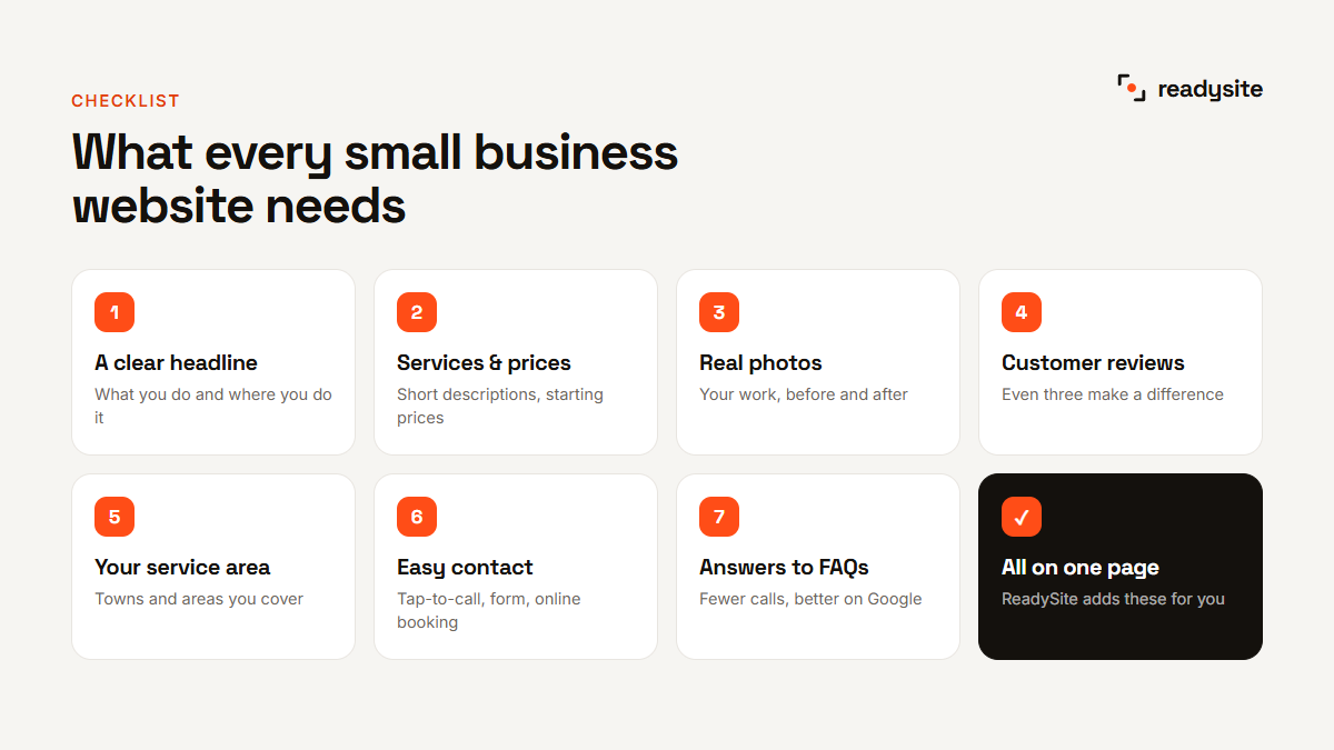 Checklist of the 7 things every small business website needs
